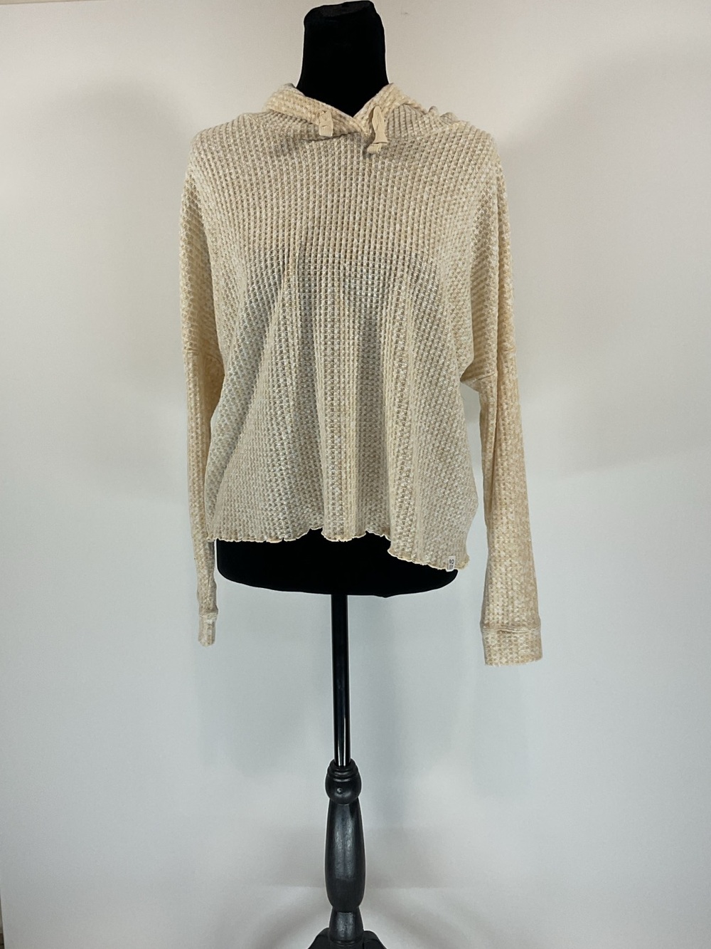 Roxy Cream Waffle Knit Hooded Sweater Pullover Size L